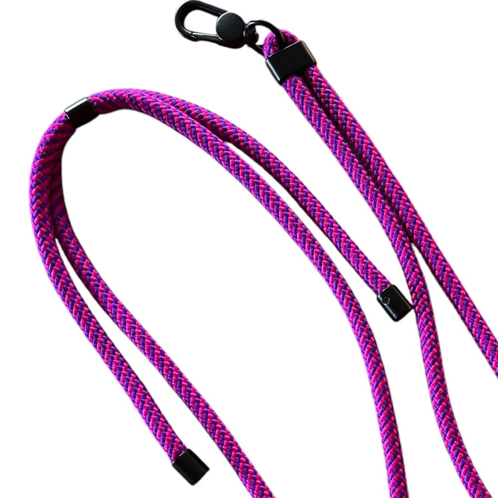 Handyband in Lila und Pink mit schwarzem Karabiner für iphone und viele smartphones.