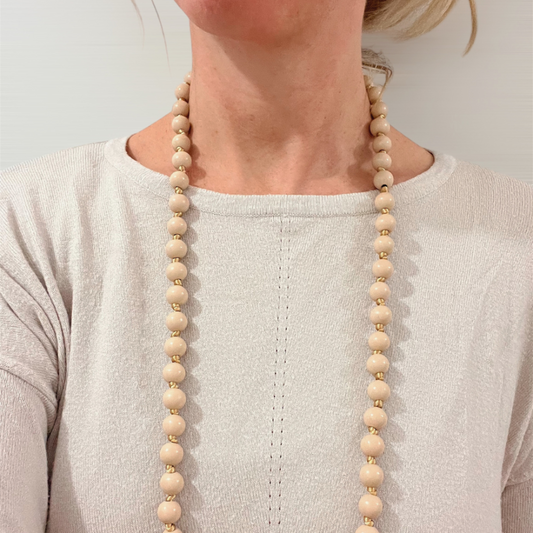 Holz Perlenkette Beige - Handykette 125 cm
