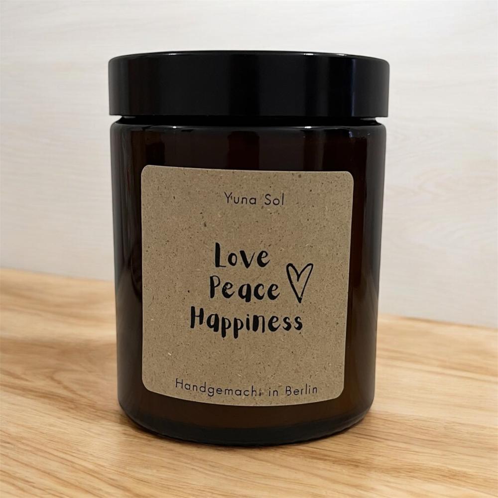 Kerze im Glas - Love Peace Happiness