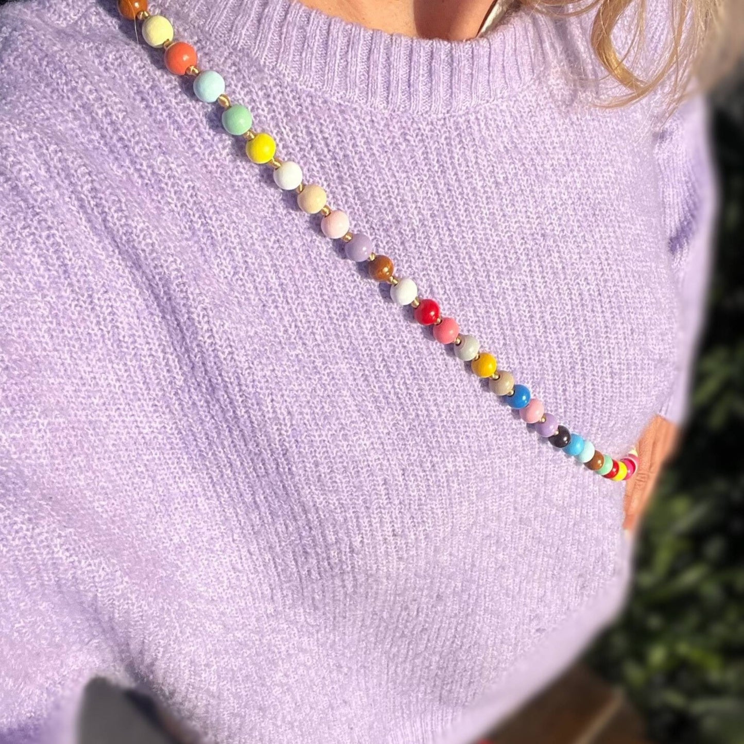 Holz Perlenkette Bunt - Handykette zwei Größen
