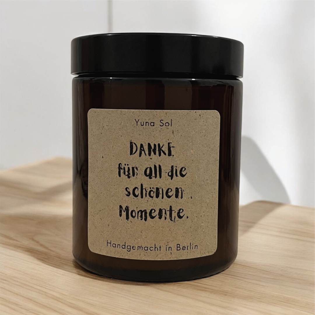 Kerze im Glas - Danke für all die schönen Momente.