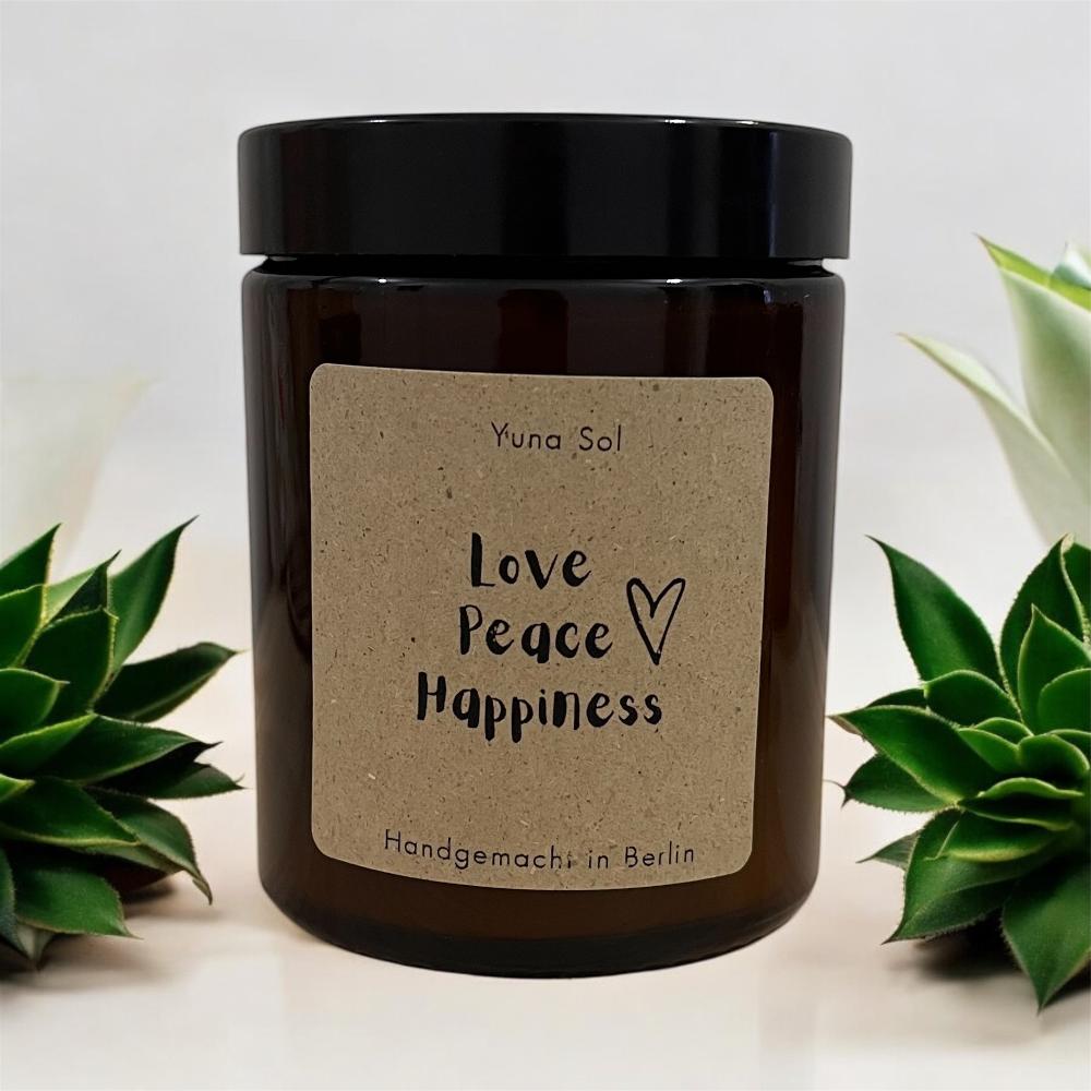 Kerze im Glas - Love Peace Happiness