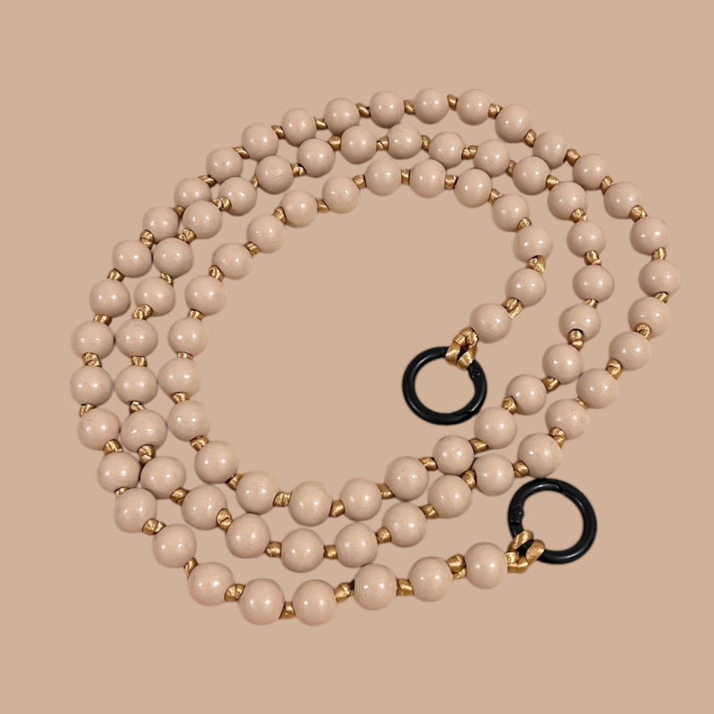 Holz Perlenkette Beige - Handykette 125 cm