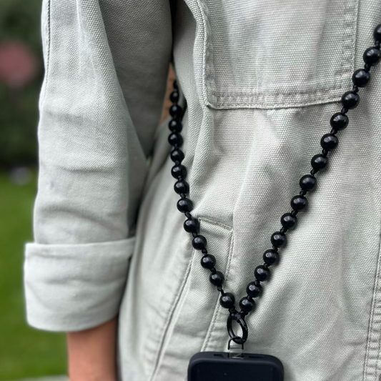 Holz Perlenkette Schwarz - Handykette 125 cm