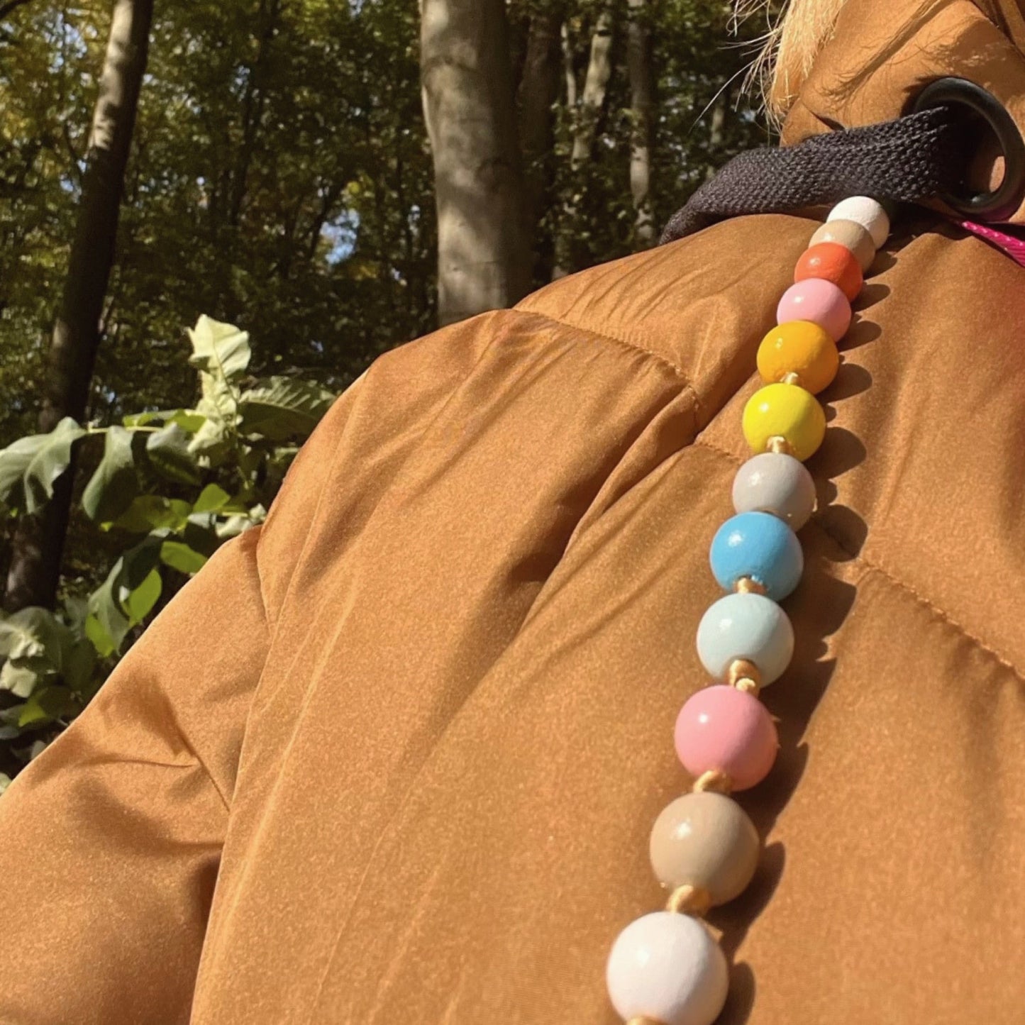 Holz Perlenkette Bunt - Handykette zwei Größen